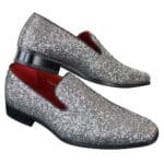 Scarpe da uomo slip-on in pelle verniciata, eleganti, in argento lucido, oro nero e glitter - Knighthood Store