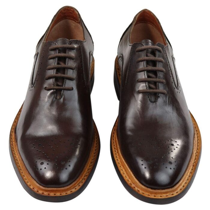 Zapatos Oxford Brogue para hombre, color tostado, marrón y negro, con cordones, de piel Goodyear Welted - Knighthood Store