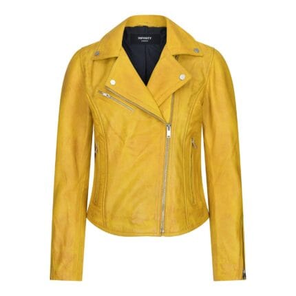Womens Real Leather Biker Jacket Cross Zip Soft Slim Fit Brando Tan Brown Black Red Yellow - Knighthood Store