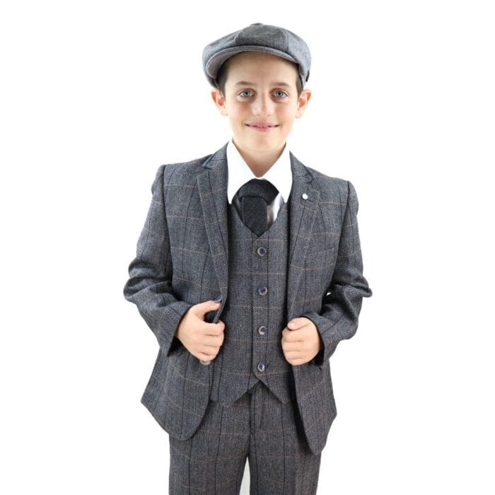 Boys 3 Piece Suit Grey Tweed Check Blinders Vintage Kids Classic 1920s - Knighthood Store