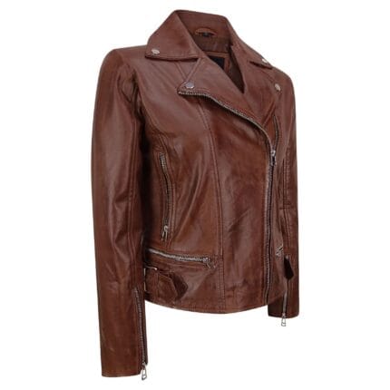 Damen-Bikerjacke aus echtem Leder in Slim Fit, schwarz - Knighthood Store