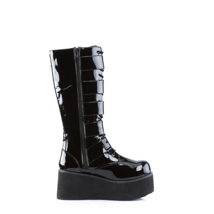 Knee Boots Demonia TRASHVILLE 518 Unisex Goth Punk Rock Black Patent Platform - Knighthood Store