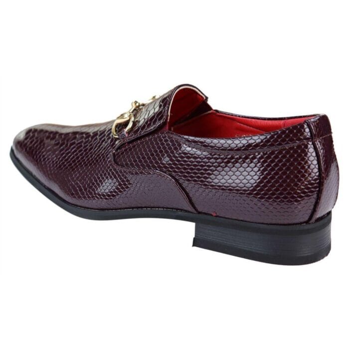 Herrenschuhe aus schwarzem Lackleder mit glänzender PU-Schlangen-Krokodilleder und goldener Schnalle - Knighthood Store