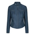 Chaqueta de motociclista azul marino de cuero auténtico para mujer - Knighthood Store