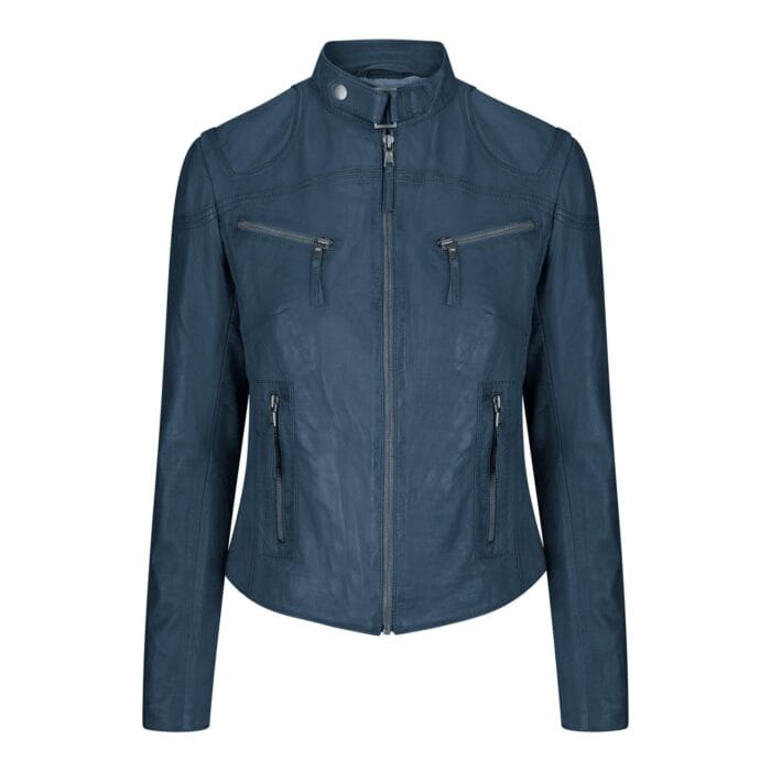 Damen Bikerjacke aus echtem Leder in Slim Fit, Marineblau - Knighthood Store