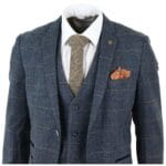 Abito da uomo a tre pezzi a quadri blu, in tweed a spina di pesce, vestibilità vintage, su misura, in velluto grigio - Knighthood Store