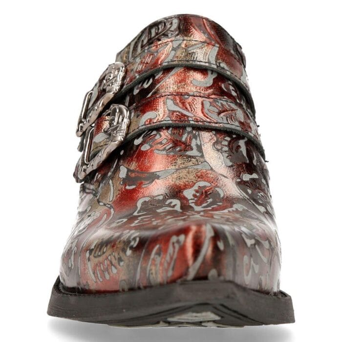 Chaussures New Rock 7960-S5 en cuir noir vintage à fleurs rouges et motif cachemire style western - Knighthood Store