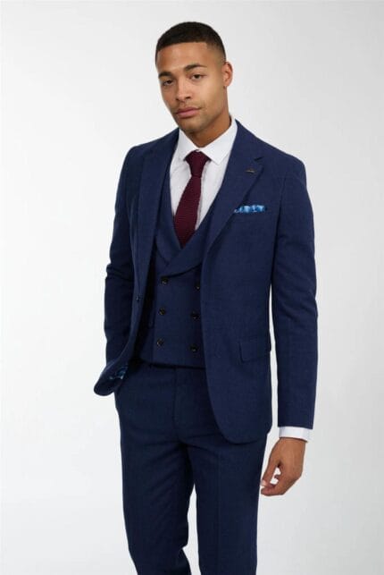 Mens Wool 3 Piece Blue Suit Double Breasted Waistcoat Wedding Party Vintage 1920s - Knighthood Store