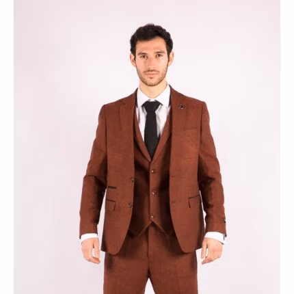 Mens Camel 3 Piece Tweed Suit Herringbone Wool Vintage Retro Fit - Knighthood Store