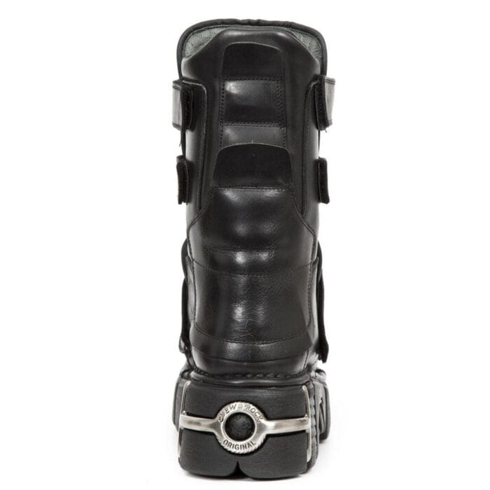 New Rock Boots M-422-S1 Unisex Metallic Schwarze Leder Plateau Gothic Stiefel - Knighthood Store
