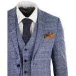 Mens Blue 3 Piece Suit Vintage Navy Tan Check Tailored Fit Classic Gatsby 1920s - Knighthood Store