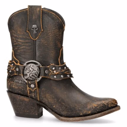 New Rock WSTM005-S2 Brown Leather Cowboy Western Pointed Boots Vintage - Knighthood Store