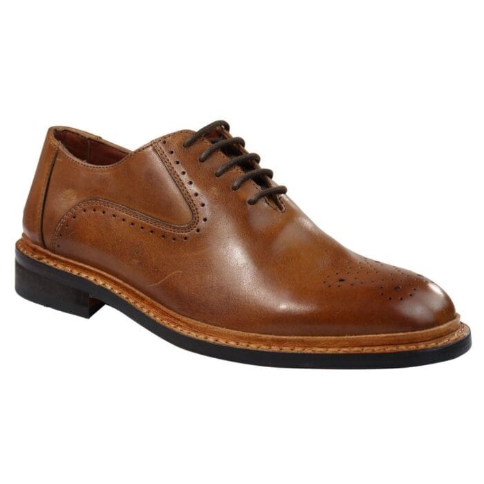 Zapatos Oxford Brogue para hombre, color tostado, marrón y negro, con cordones, de piel Goodyear Welted - Knighthood Store