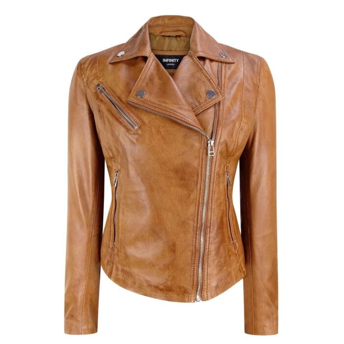 Giacca da motociclista retrò casual in morbida nappa color cuoio di Infinity Ladies BRANDO - Knighthood Store