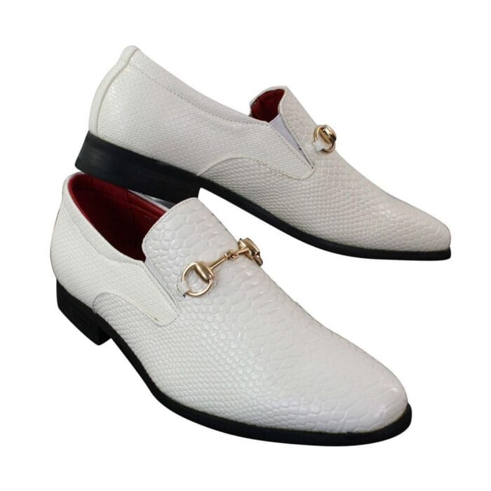 Herrenschuhe aus schwarzem Lackleder mit glänzender PU-Schlangen-Krokodilleder und goldener Schnalle - Knighthood Store