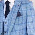 Costume homme 3 pièces bleu clair à carreaux, coupe classique, coupe cintrée, tenue habillée - Knighthood Store