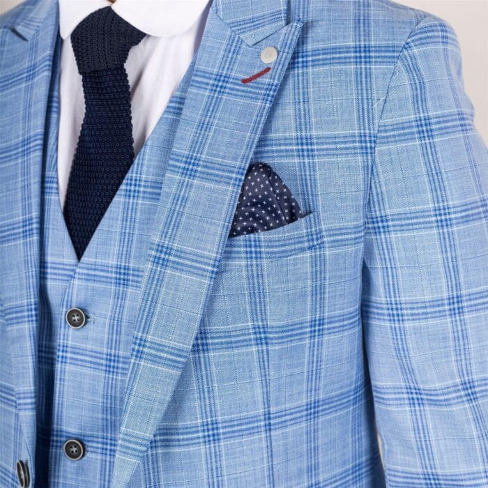 Men's Suit 3 Piece Light Blue Checked Classic Plaid Tailored Fit Formal Dress - Knighthood Store