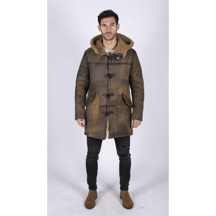 Chaqueta de piel de oveja auténtica para hombre, estilo clásico retro marrón - Knighthood Store