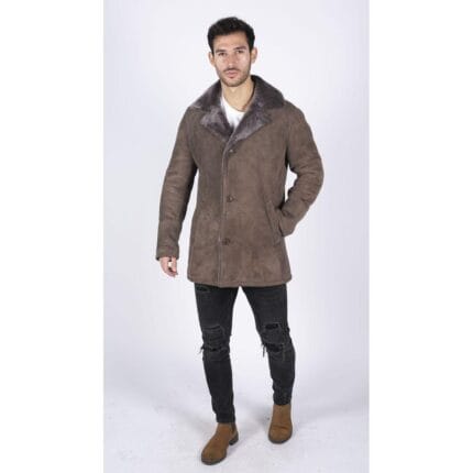 Abrigo de piel de oveja auténtica para hombre, estilo vintage beige, chaqueta clásica 3/4, con botones y cuello en V - Knighthood Store