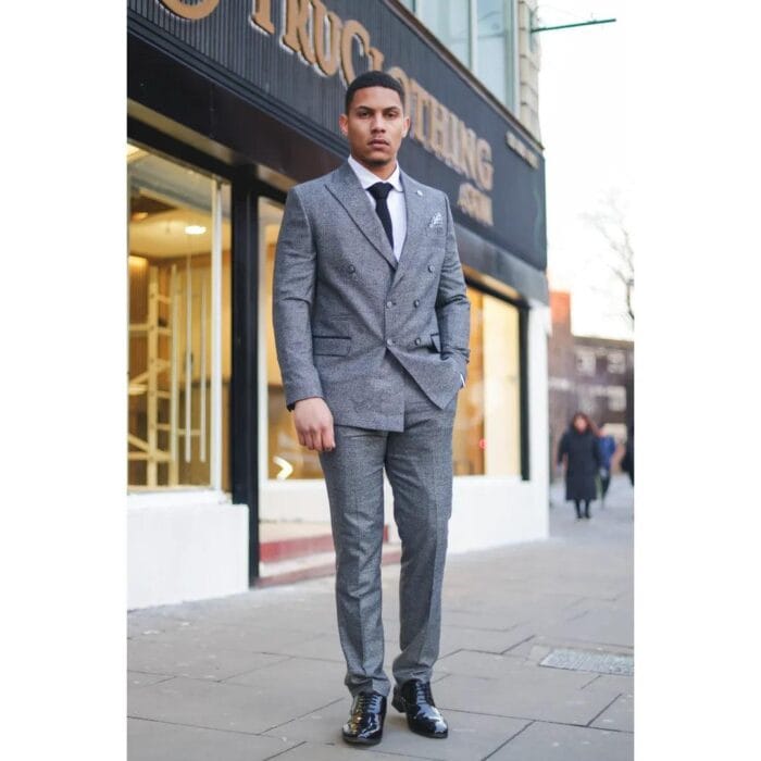 Traje gris de dos piezas cruzado a cuadros para hombre - Knighthood Store
