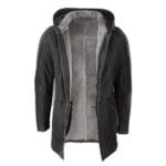 Giacca da uomo in morbida pelle di pecora marrone con cappuccio 3/4, autentica, classica e calda, invernale - Knighthood Store