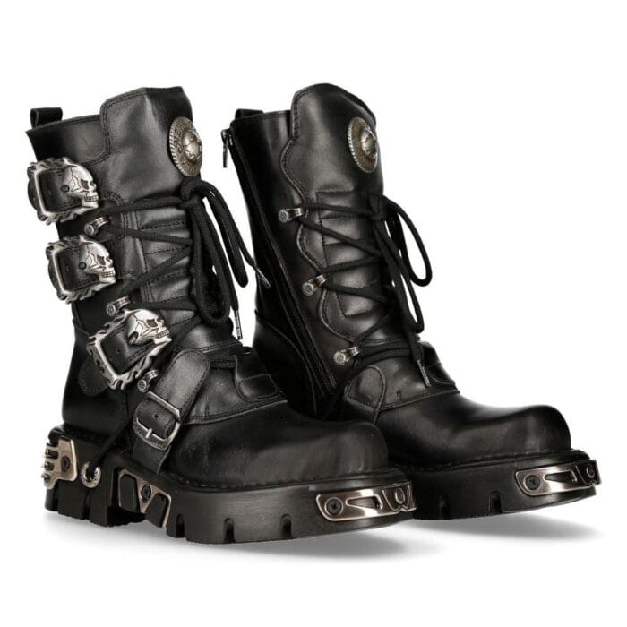 New Rock 391 S1 Reactor Boots Goth Metallic Alle Größen Unisex Schwarz Wadenlang - Knighthood Store