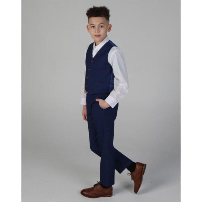 Boys Blue Brown Check 3 Piece Suit Wedding Prince Of Wales - Knighthood Store