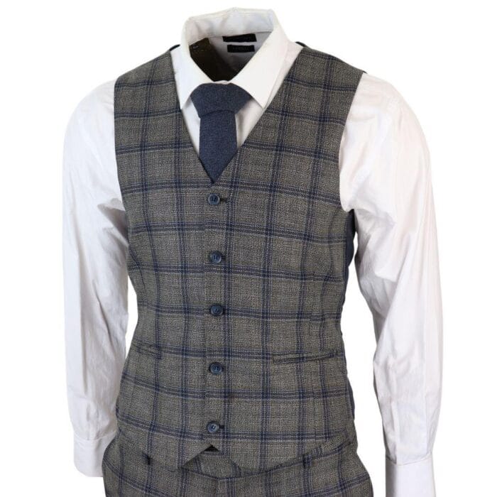 Traje de tres piezas a cuadros gris oscuro para hombre - Trajes formales de negocios - Tienda Knighthood