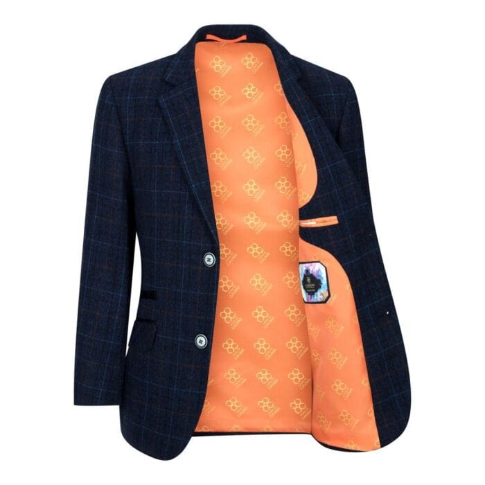 Completo da ragazzo blu a 3 pezzi, a quadri blu navy, per matrimonio, ballo di fine anno, stile vintage su misura - Knighthood Store