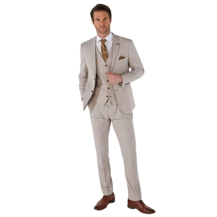 Traje de hombre de 3 piezas beige clásico ojo de pájaro boda de verano - Knighthood Store