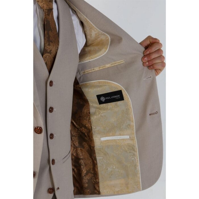 Traje de hombre de 3 piezas beige clásico ojo de pájaro boda de verano - Knighthood Store