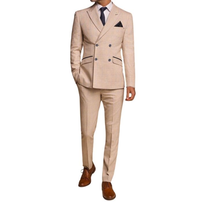 Men's Suit 2 Piece Beige Double Breasted Tailored Fit - Knighthood Store