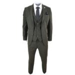 Abito da uomo in lana 3 pezzi, tweed, verde oliva e nero, vestibilità classica su misura - Knighthood Store