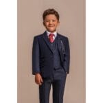 Traje de tweed de 3 piezas a cuadros azul marino para niño, corte entallado, para boda - Knighthood Store