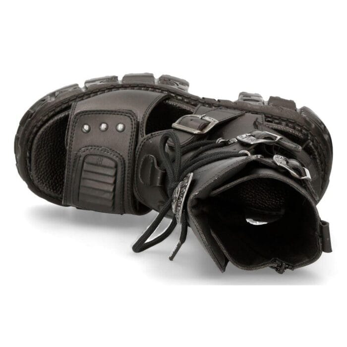 New Rock Boots BIOS107-V1 Schwarze Vegane Leder Unisex Plateau Sandale Biker Goth - Knighthood Store