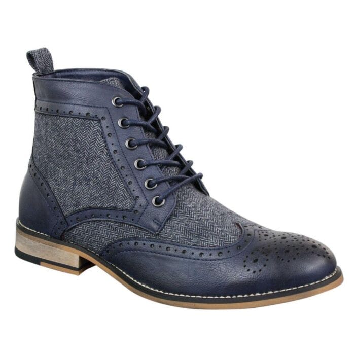 Stivaletti da uomo in pelle con punta a spina di pesce in tweed Blinders Sherlock Vintage Classic - Knighthood Store