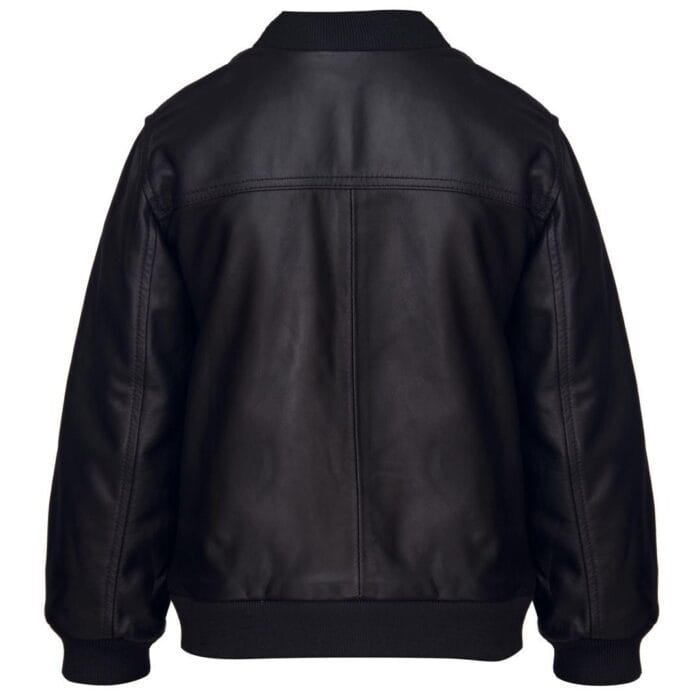 Jungen Mädchen Kinder Unisex Echtleder Bomberjacke Varsity Zip Schwarz Blau - Knighthood Store
