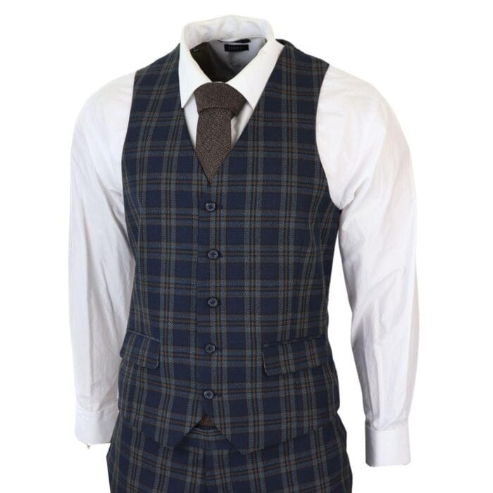 Costume 3 pièces bleu marine à carreaux pour homme - Tenue de soirée - Knighthood Store