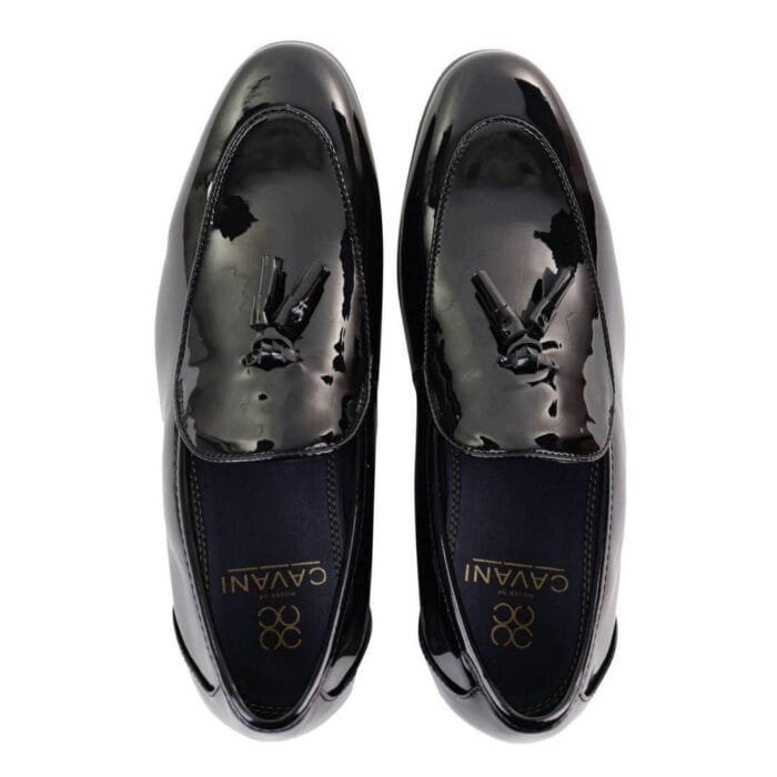 Herren Slipper mit Quaste, schwarz, glänzend, Lackleder, elegant, lässig, formell, Retro, zum Autofahren – Knighthood Store
