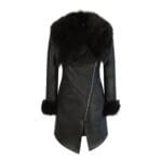 Chaqueta Toscana de piel de oveja auténtica para mujer, con cremallera cruzada 3/4, corte entallado, piel italiana negra - Knighthood Store