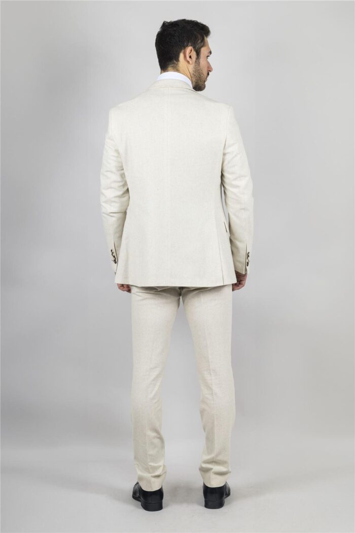 TruClothing TP-21 - Men's Beige 3 Piece Linen Summer Suit - Knighthood Store