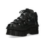 New Rock Boots Punk WALL106-S13 Metallic Black Leather Platform Ankle Shoes - Knighthood Store