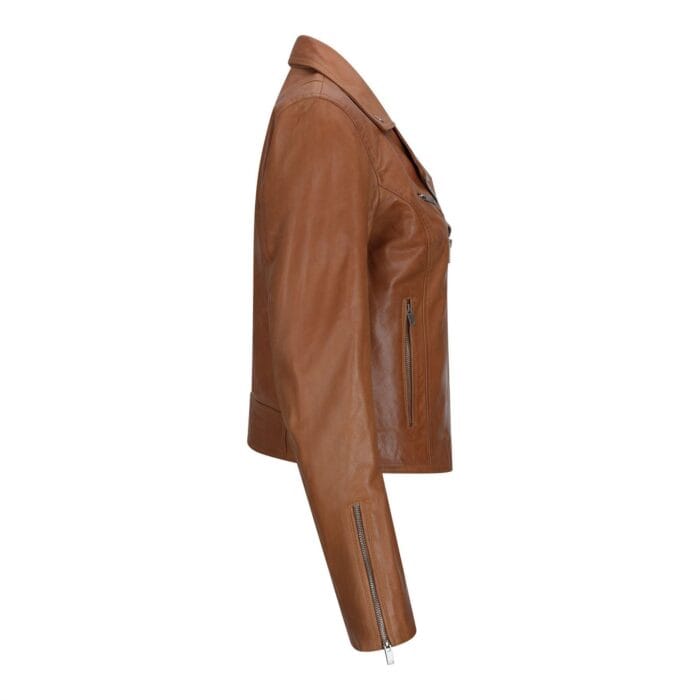 Damen Echtleder Bikerjacke Cross Zip Soft Slim Fit Brando Hellbraun Braun Schwarz Rot Gelb - Knighthood Store