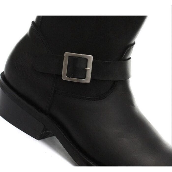 Stivali da motociclista unisex in vera pelle, neri, stile Ginders, ribelle, gotico, punk rock, fibbia - Knighthood Store