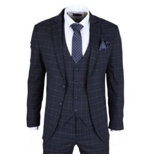 Abito da uomo blu navy a quadri, su misura, 3 pezzi, abito formale - Knighthood Store