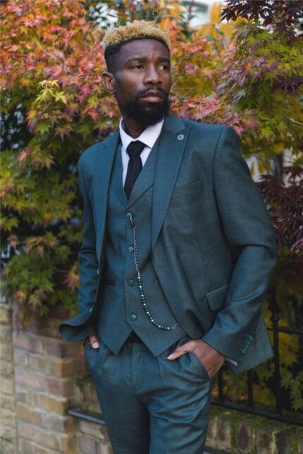 Traje clásico de 3 piezas para hombre, verde oliva, con bolsillo y cadena, para boda, corte entallado, estilo vintage formal - Knighthood Store
