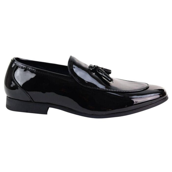 Herren Slipper mit Quaste, schwarz, glänzend, Lackleder, elegant, lässig, formell, Retro, zum Autofahren – Knighthood Store