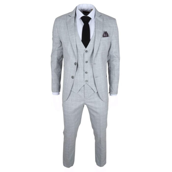 Abito da uomo grigio a quadri, su misura, 3 pezzi, abito formale - Knighthood Store