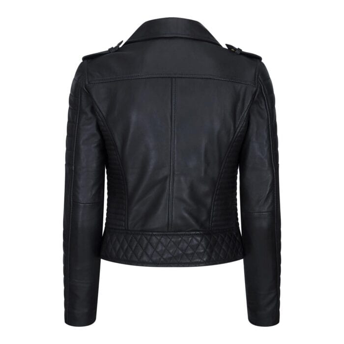 Womens Cross Zip Biker Leather Jacket Brando Matt Black Motorbike Slim Fit Vintage Retro - Knighthood Store