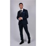 Mens Navy Blue 3 Piece Suit Birdseye Suit Wedding Prom Formal Smart Classic - Knighthood Store